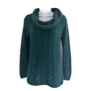 VTG Y2K Low Scoop Cowl Neck Sweater Lucia Medium Dark Green Cable Knit Preppy
